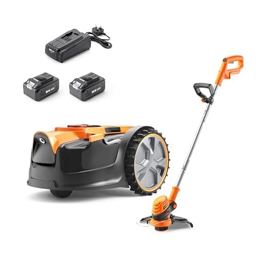 Image of LawnMaster OcuMow® 16 Drop and Mow Robot Lawnmower & Cordless Grass Trimmer with 2x MX 24V lithium batteries and fast charger. No Boundary Wire, App or Outdoor Socket needed. For lawns up to 300m2