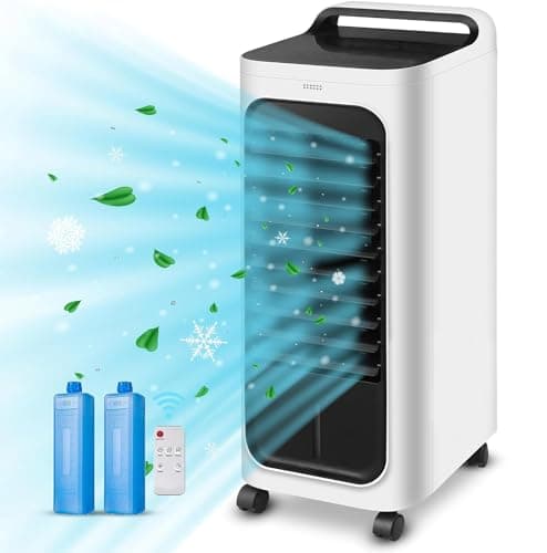 Image of Evaporative Air Cooler, 3 in 1 Mobile Portable Air Cooler with Digital Display, Humidifier, Portable Cooler Fan with 2 Ice Boxes, 5L Water Tank, 80W, 3 Speeds, Remote Control, 7H Timer,for Home Office