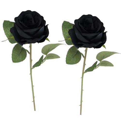 Image of arrderly 2 Pcs Artificial Roses, Black Roses, Artificial Plant, Desktop Ornament, for Wedding Home Party Office Decor, Table Centerpieces, DIY Floral Arrangements