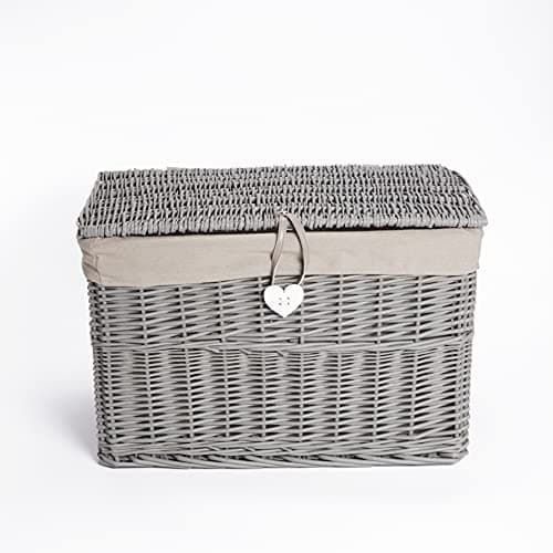 Image of Wickerfield Large Home Storage Basket Trunk Chest Hamper with Lid and Cotton Liner (Grey, Medium)