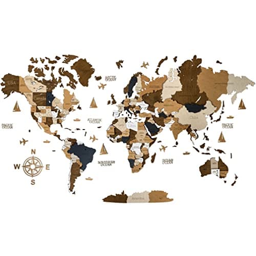 Image of WoodLeo Wooden World Map 3D Art Large Wall Decor - Size (M, L, XL) Any Occasion Gift Idea - Wall Art For Home, Kitchen or Office (SIZE L, COFFEE)