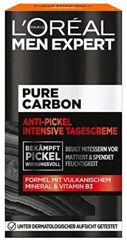 Image of L'Oréal Men Expert Face Care for Men, Anti-Pimple Moisturising Cream with Vitamin B3 and Volcanic Mineral, Pure Carbon, 1 x 50 ml