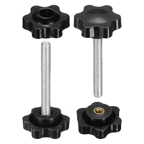 Image of sourcing map 2 Set Star Knobs M5 x 60mm Male + M5 Female Thread 25mm Head Metric 6-Star Threaded Stud Clamping Handles Screw in Through Hole Hand Jig Knob Thumb Screws, Black