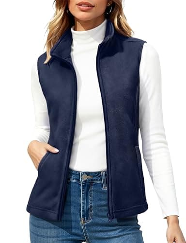 Image of TACVASEN Fleece Gilets for Women UK Classic Fit Sleeveless Fleece Vest Body Warmers for a Woman with Zipper Pockets Navy, M