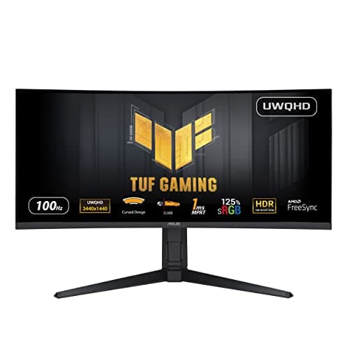Image of ASUS TUF Gaming VG34VQEL1A Curved Gaming Monitor – 34 inch UWQHD (3440 x 1440), 100Hz, Curved design, Extreme Low Motion Blur, Freesync, 1ms (MPRT),125% sRGB, HDR