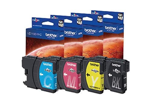 Image of Brother LC-1100HYBK/LC-1100HYC/LC-1100HYM/LC-1100HYY Inkjet Cartridge, Black/Cyan/Magenta/Yellow, Multi-Pack, High Yield, Includes 4 x Inkjet Cartridges, Brother Genuine Supplies