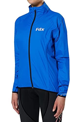 Image of FDX Cycling Jacket Women - Waterproof Taped Seams Breathable Lightweight Cycle Rain Tops - High Visibility Full Sleeves Reflective Jersey - Windproof Coat for Riding, Running, Bike Racing (Blu, M)