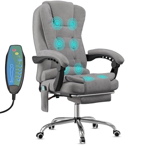 Image of Blisswood Executive Office Chair with Back Massage – Adjustable Ergonomic Desk Chair with Footrest, Reclining Tilt, High-Density Padding & Lumbar Support for Long Hours of Work, Gaming - Velvet (Grey)
