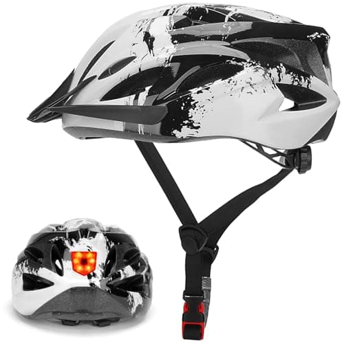 Image of Cycle Helmet Adults, Lightweight Bike Helmet with Light, Adjustable Mountain & Road Bicycle Helmet, 18 Vents with Adjustable Strap & Detachable Visor for Men Women 57-62cm (White)
