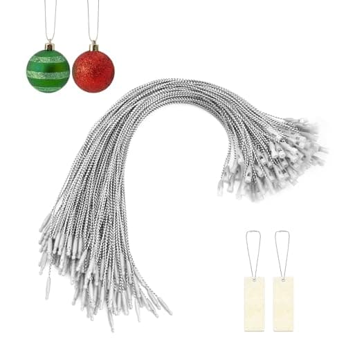 Image of Qiuyan 100 PCS Christmas Tree Ornament Hanger Strings Snap Fastener Tag Cord Precut Ribbon Hook Xmas Ornament Hanging Loop for Christmas Tree Decorations Baubles Gift Tag (Silver)