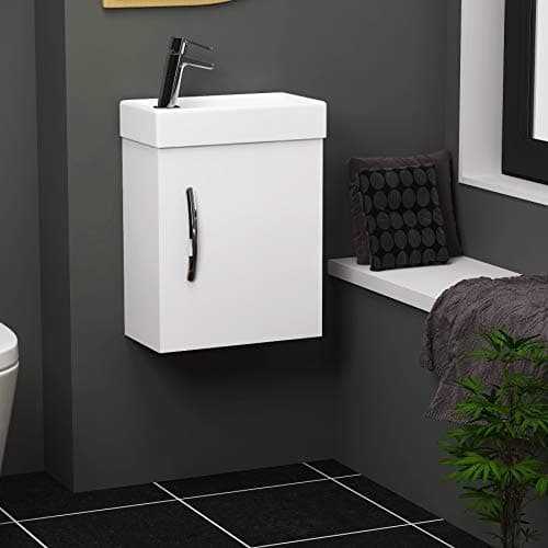 Image of Modern Bathroom Vanity Unit 400mm 1-Door Wall Hung Storage Cabinet Basin Sink Gloss White Cloakroom