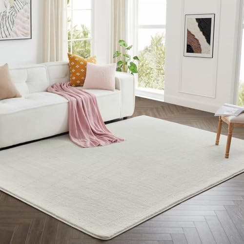 Image of Imperial Rooms Cozy Rugs Living Room, 100% Polyester, Anti Slip Backing, Soft Fluffy Thick Low Pile 600 GSM, Large Bedside Rug for Bedroom, Non Shedding Carpet for Kids Nursery Room, Cream, 120x170 cm