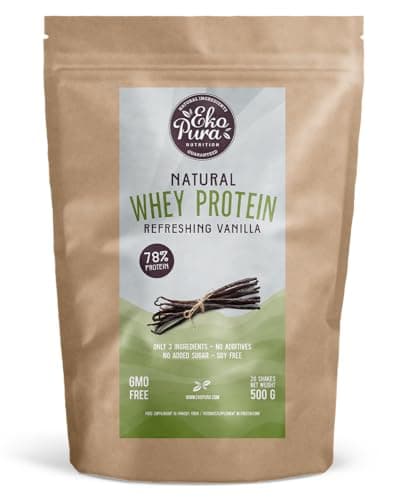 Image of Ekopura Natural Whey Protein - Vanilla - 500g | 78% Protein | 100% Natural Grass Fed Whey | Free from: Hormones, GMO’s, Soy, Additives, Added Sugar | Supports Muscle Growth and Recovery