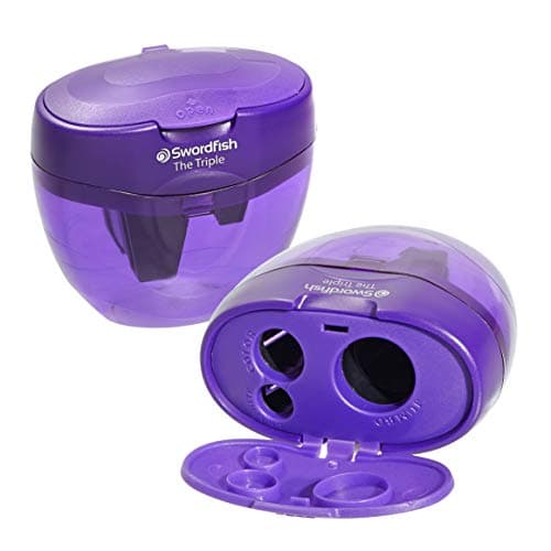 Image of Swordfish ‘The Triple’ Three Hole Pencil Sharpener with Mess-Free Canister [Pack of 1] 8-16 mm [40228s], Purple