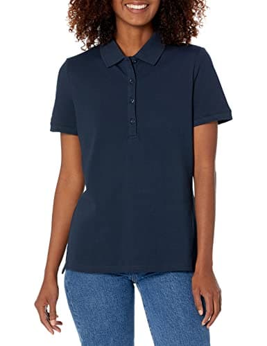 Image of Amazon Essentials Women's Short-Sleeve Polo Shirt (Available in Plus Size), Navy, S