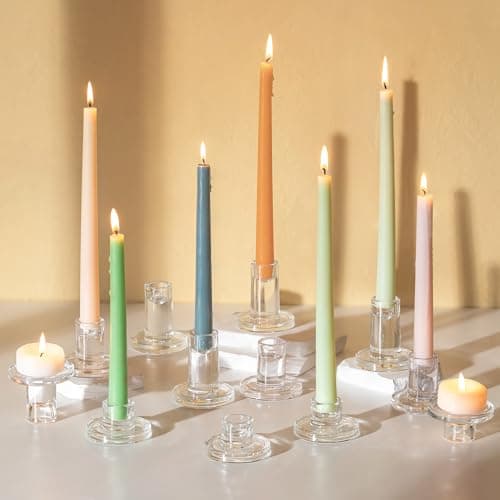 Image of Glasseam Glass Candlestick Holders Bulk: Set of 12 Candle Sticks Holder Small Taper Candle Holders for Candlestick Candles Wedding Centrepiece Table Party Holiday Decorations