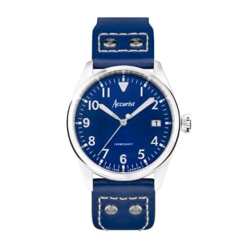 Image of Accurist Mens Aviation 41mm Quartz Watch in Blue with Analogue Display, and Blue Leather Strap 76001