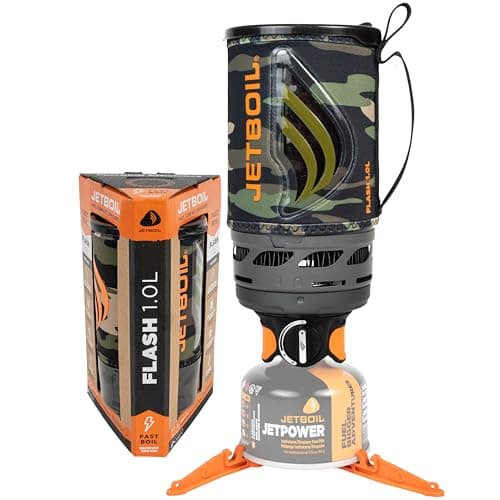 Image of Jetboil Flash Portable Stove 1L Quick Boil Camping Hiking Stove with 1 Step Auto Ignition, Propane/Isobutane Burner with Cooking Cup, Dark Camouflage