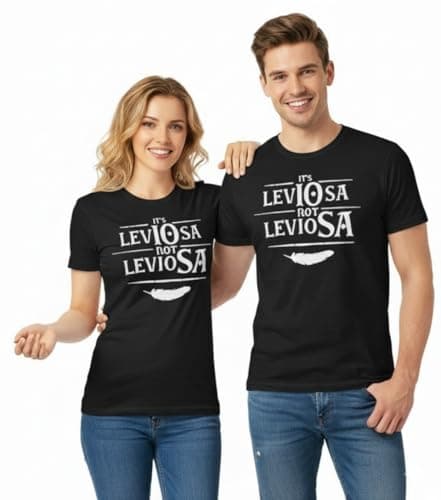 Image of Licensed Unisex Harry Potter Its Leviosa not Leviosa Puff Print t-Shirt, Black, Sizes XS to 2XL (UK, Alpha, L, Regular, Regular, Black)