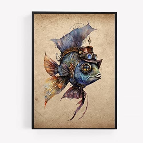 Image of Steam punk steampunk gold fish Print Picture Poster hipster dapper vinatge style A4 UNFRAMED wall art Home decor Decorating gift