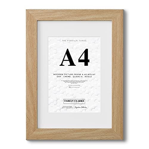 Image of Fabian Clarke London® A4 Modern Oak Wooden Picture Photo Frame For Certificate or Noticeboard Poster with White A5 Mount to Hang Portrait or Landscape