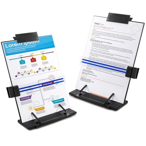 Image of Lawei 2 Pack Desktop Document Holder with Adjustable Clip and Line Guide - Copy Holder for Letter, Legal A4 Documents, Up to 150 Sheets