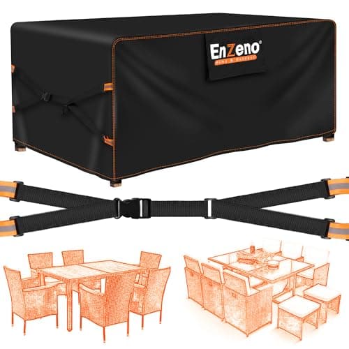 Image of Enzeno New Upgrade Garden Furniture Covers,180x120x74cm Outdoor Table Cover Waterproof,500D Heavy Duty Patio Furniture Cover,Wider Vents for Outdoor Rectangle/Rectangular Table and Chair Set Covers.