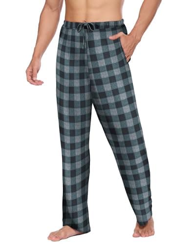 Image of Ekouaer Men's Pyjama Trousers Plaid PJ Bottoms Soft Checked Lounge Pants with Pockets PJs Loungewear, Grey+black S