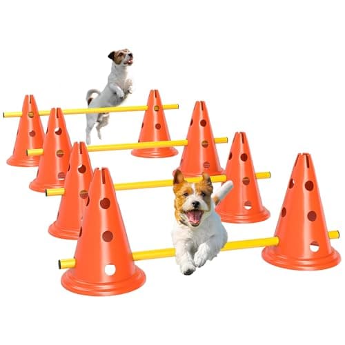 Image of PawHut Dog Agility Equipment Set, Portable Pet Jump Training Kit for Eight Cones, Eight Poles with Carry Bag, Four-Piece Adjustable Height Jumping Obstacles, Orange