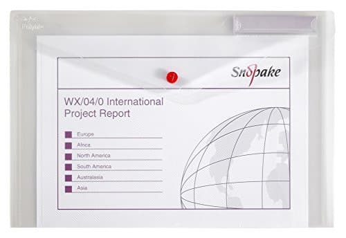 Image of Snopake Foolscap Clear Polyfile [Pack of 5] Popper Wallet with Index Tab and Press Stud Closure [11154X]