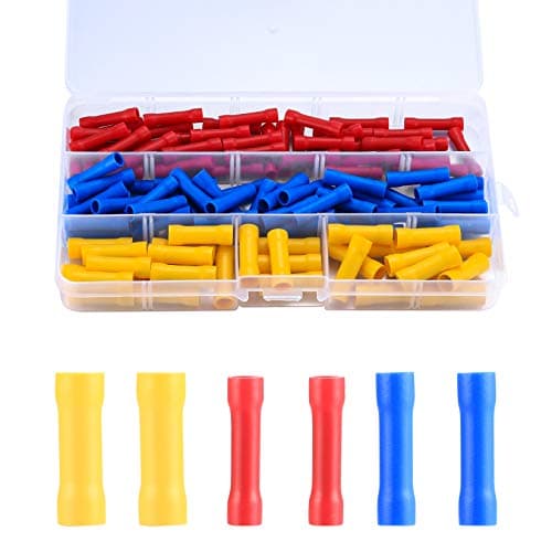 Image of 120 Pcs Insulated Straight Wire Terminal Connectors, Butt Splice Connectors, Automotive Cable Crimp Terminals, Electrical Butt Crimp Connectors(Blue, Red, Yellow)