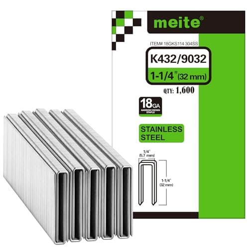 Image of meite 9032 Type 90/32 mm Narrow Crown Staples for Staple Gun, 18 Gauge Stainless Steel Upholstery Staples for Furniture, Wood Box, Crafts DIY (1,600 Counts)