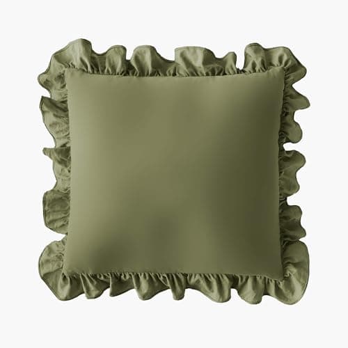 Image of Silentnight Supersoft Ruffle Cushion - Stylish Soft Touch Super Comfy Bed Sofa Cushion - Retain Shape Filled with Bouncy Fibres - Removable Machine Washable Cover and Non-Iron Fabric, 45x45cm, Green