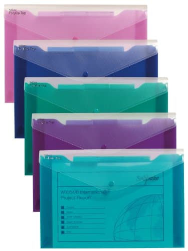 Image of Snopake Foolscap Polyfile Trio [Pack of 5] 3-Part Popper Wallet with Removable Index Tabs and Press Stud Closure [Electra Assorted] 14967