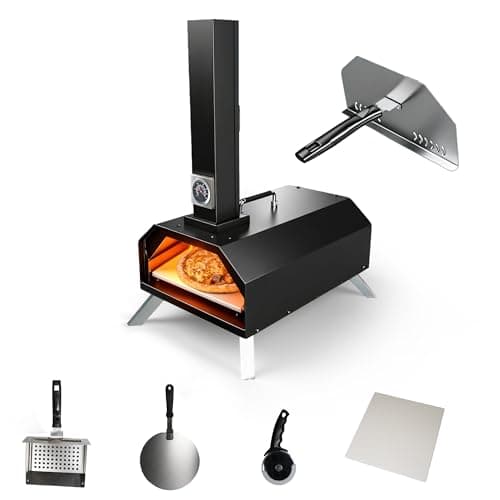 Image of Outdoor Pizza Oven 30CM Portable Wood Fired Pellets Pizza Ovens, Stainless Steel Pizza Maker for Backyard or Outside Camping With a Thermometer and a Cutter，Pizza Stone