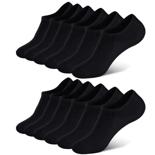 Image of OFFCUP Bamboo Trainer Socks, 6 Pairs Ankle No Show Liner, Low Cut for Women's and Men's Sneakers, Loafers, Boat Shoes, Sports, Running, Outdoor - Black, Size L UK 6-12
