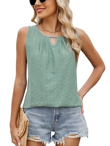 Image of iChunhua Pleated Sleeveless Tops for Women UK Floaty Ladies Vest Tops Size 16 Lovely Sun Tops Green 2XL