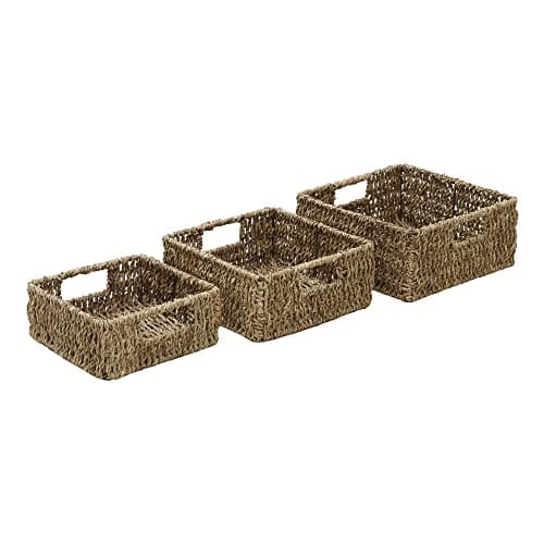 Image of JVL Seagrass Square Storage Baskets with Inset Handles, Set of 3
