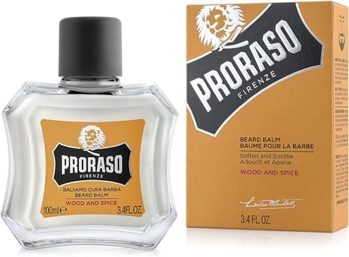 Image of Proraso Beard Balm, Wood and Spice, 100ml, Scented Beard Balm Softens, Protects and Eases Itching and Discomfort, Made in Italy