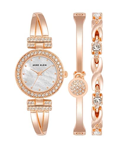 Image of Anne Klein Women's Premium Crystal Accented Bangle Watch and Bracelet Set