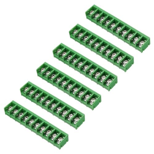 Image of sourcing map 10 Positions Terminal Block, 3.74"x0.7" 300V 30A 9.5mm Pitch PA66 Single Row PCB Mount Screw Terminals Strip Pack of 6, Green