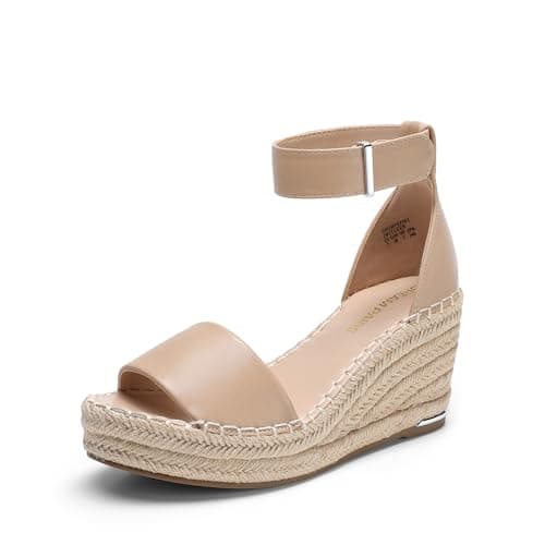 Image of DREAM PAIRS Women's Wedge Sandals Open Toe Espadrilles Sandals Comfortable Dressy Ankle Strap Platform Sandals Suitable for Work Beach Summer Shoes,Size 8,Nude,DWUMPS2505