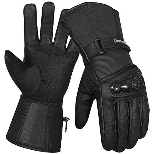 Image of SAWANS Motorbike Motorcycle Gloves Leather Hard Knuckles Thinsulate Windproof Waterproof Protection Winter Summer Thermal Riding Gloves Men Women Outdoor Hiking Sports Bike (Black, XL)