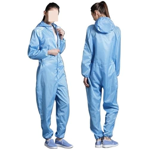 Image of Man Woman Dust-proof Anti Static Hooded Cleanroom Garment Paint Uniform Overall Clothing One-piece Coverall Clean Work Clothes Gas Stations(Blu,M)