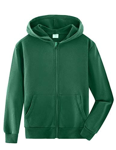 Image of Spring&Gege Youth Solid Full Zipper Hoodies Soft Kids Hooded Sweatshirt for Boys and Girls Size 11-12 Years Dark Green