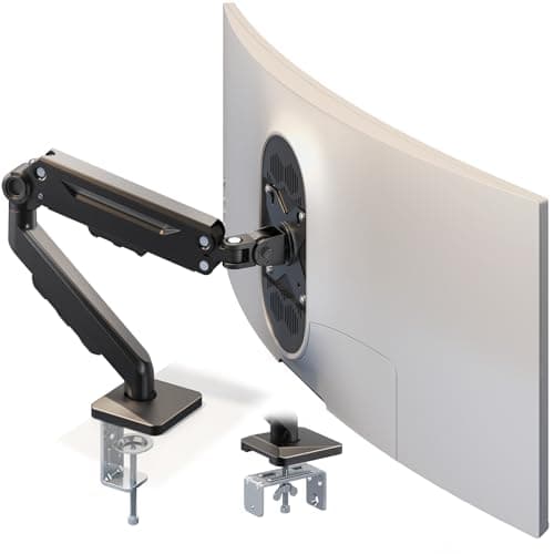 Image of Single Monitor-Arm for 17-40-Inch Screens - Heavy Duty Gas Spring Adjustable Desk Mount for Flat & Curved Monitors, C-Clamp & Grommet, Cable Management, Max Load 26.4lbs, VESA 75/100mm, Black