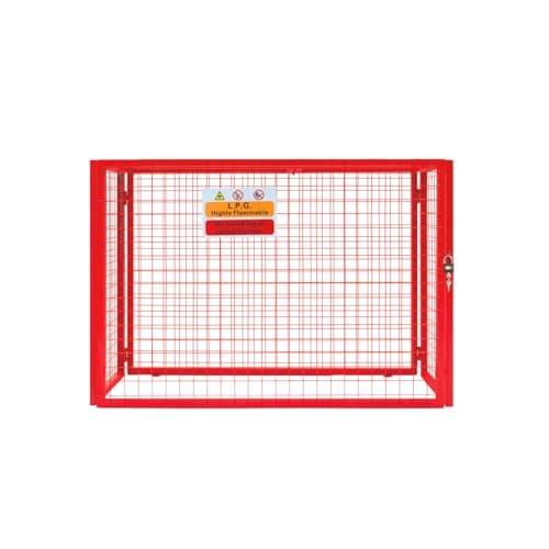 Image of Gas Bottle Cage 100cm x 140cm x 50cm Collapsible Red Mesh Secure Lockable Storage Powder Coated Galvanised Steel 3mm Wire Thickness 4 x 19kg Cylinder Bottles FREE Warning Sign Padlock & 2 Keys