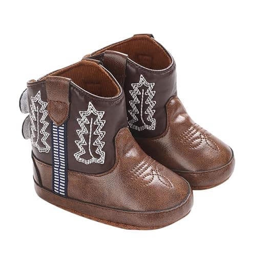 Image of Baby Leather Ankle Boots Baby Girls Cowboy Leather Boots Pull on Ankle Moccasins Grip Shoes Soft Sole Toddler Non Slip Toddler Stay On Booties 0-6 Months Z0_Coffee