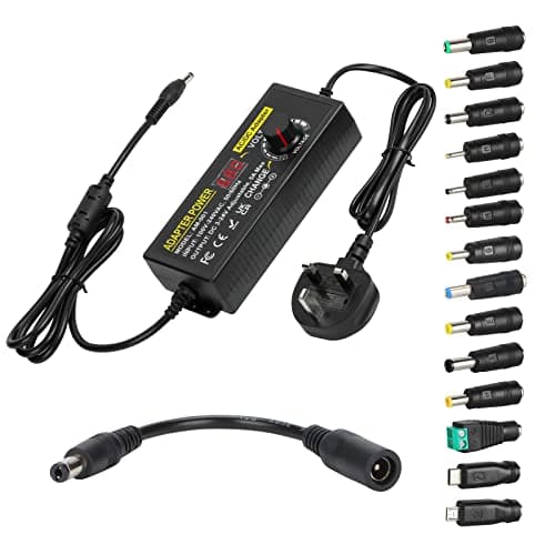 Image of 3V~24V 5A 120W Adjustable Power Supply Adapter,DC 3V 5V 6V 9V 12V 15V 18V 19V 20V 24V Universal AC/DC Adapter, 100V-240V AC to DC Converter with 5.5x2.5mm 14 Tips for LED Strip Light Laptop Speaker