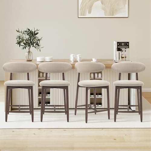 Image of COLAMY 4PCS Counter Height Bar Stools with Back, Modern Upholstered Bar Chairs with Ergonomic Backrest & Footrest, Rubberwood Frame, Breathable Fabric, Padded Seat for Kitchen Island & Home Bar